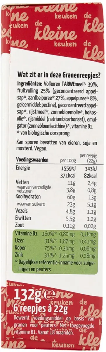 De Kleine Keuken Granenreepjes Aardbei & Appel - 20 Stuks