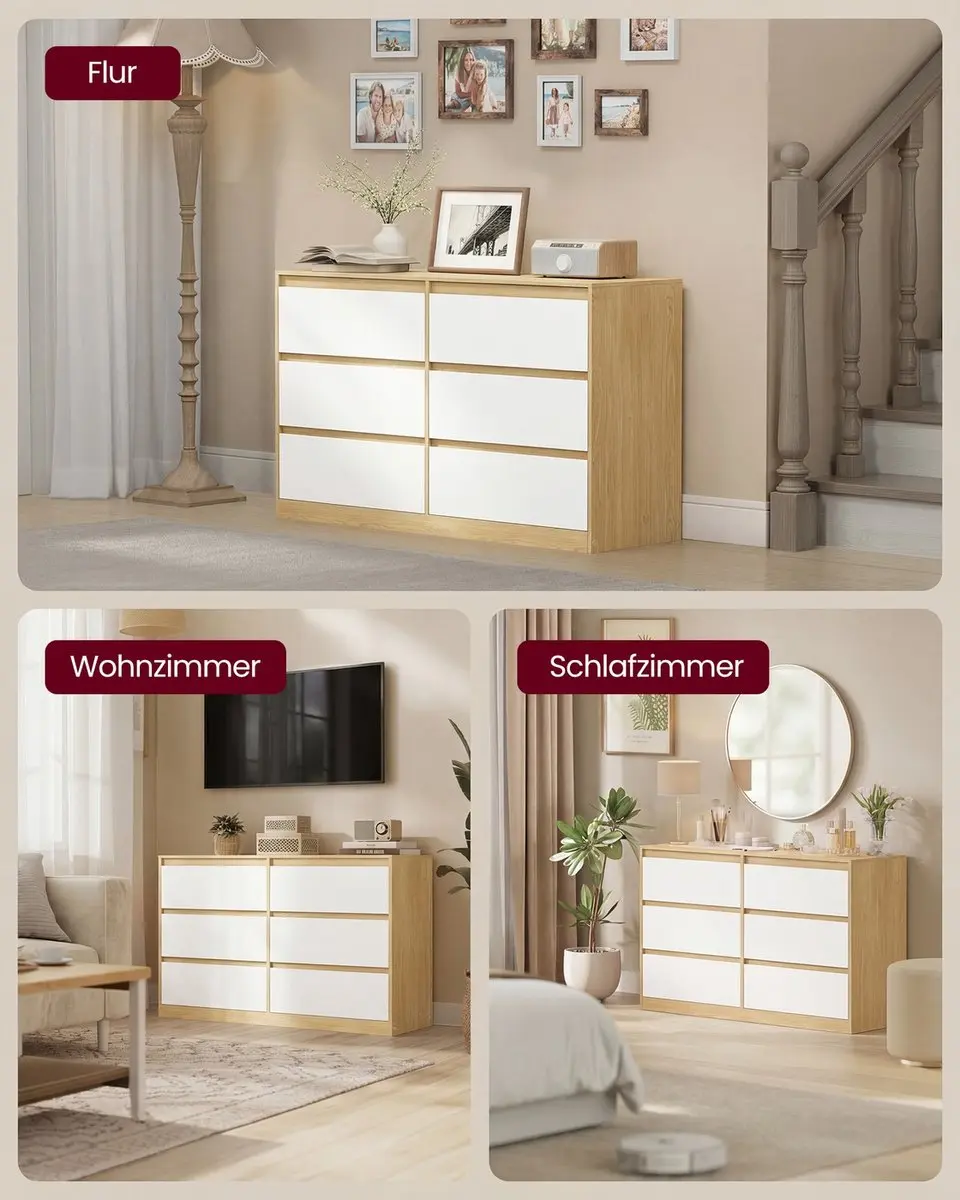 Songmics Commode - 6 Lades - 119 x 40 x 75cm - Amandelgeel/Wit - afbeelding 6 van 6