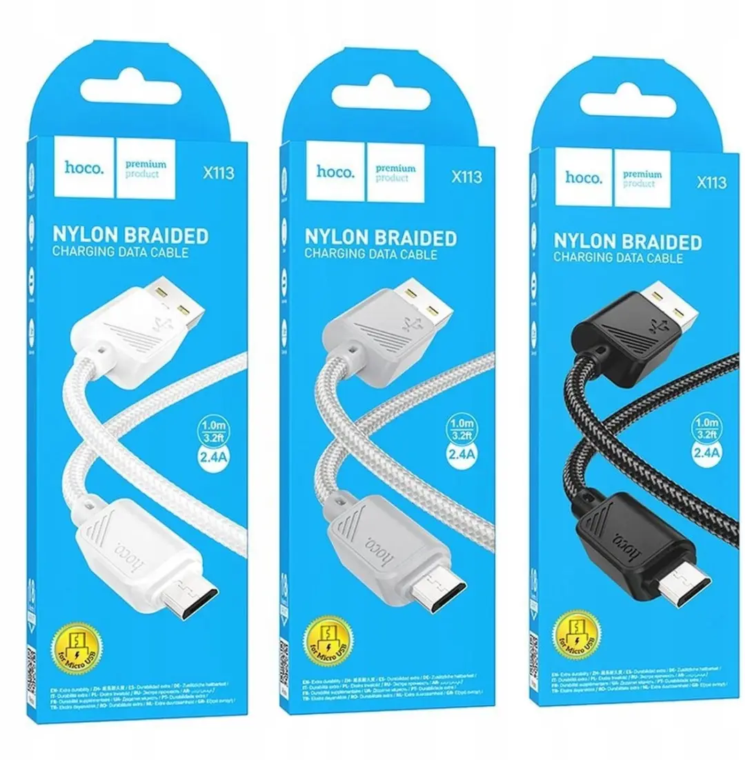 Hoco X113 USB-A naar Micro USB Kabel 2.4A 1m - Wit - afbeelding 2 van 5