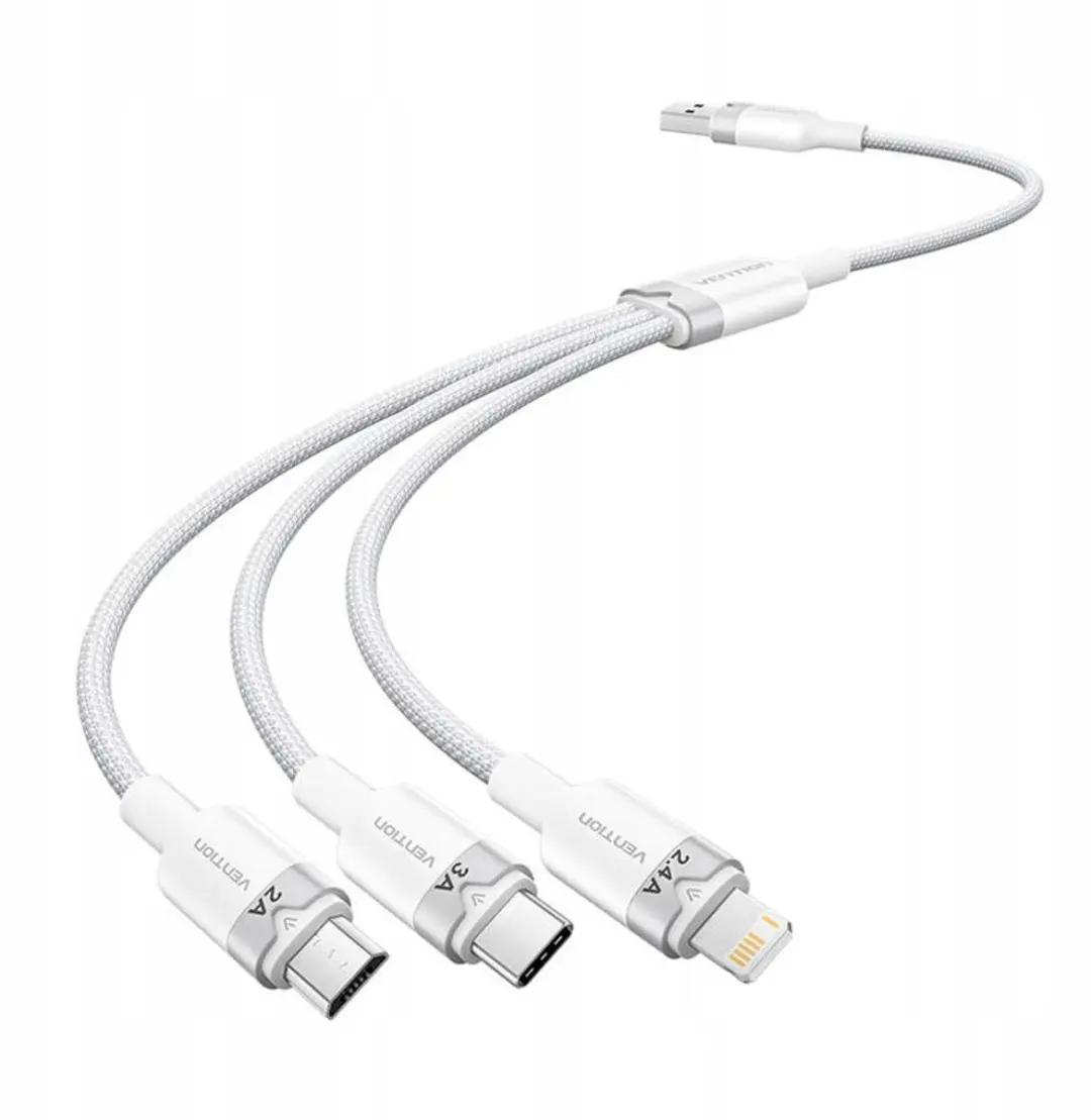Vention 3-in-1 USB-C Lightning Micro-B Kabel 1,5m - Transparent