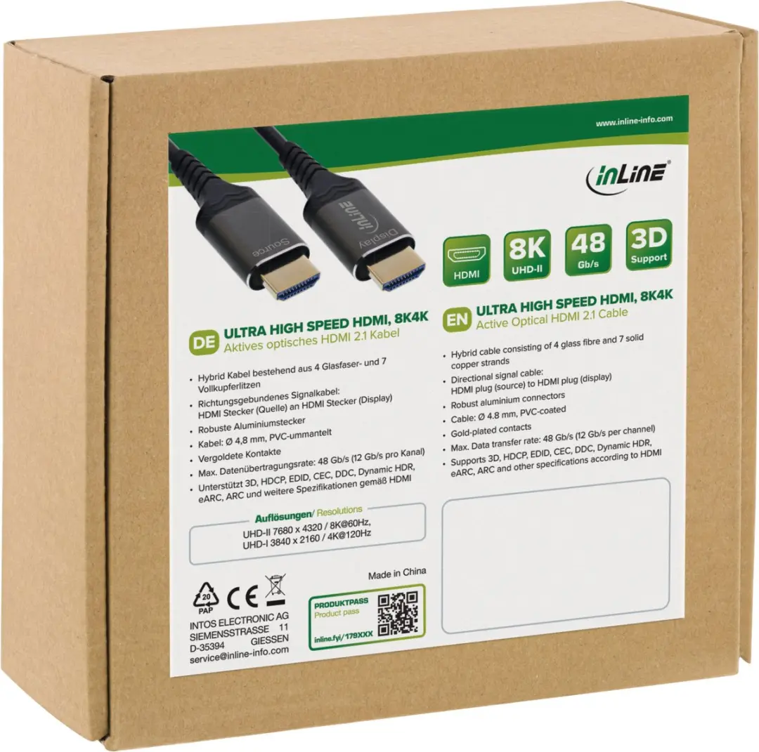 InLine HDMI AOC-kabel 8K 20m - Zwart