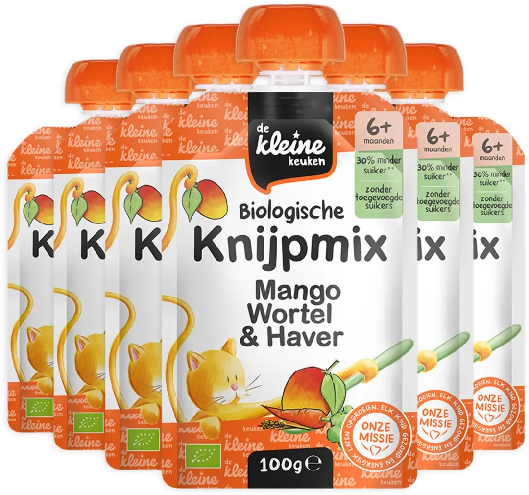 De Kleine Keuken Bio Knijpmix 6+ Mango Wortel Haver