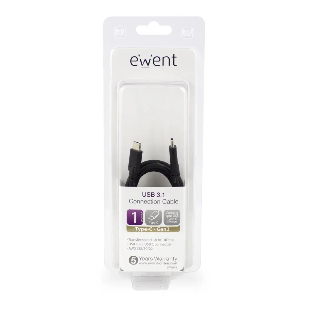 Ewent EW9648 USB-C Kabel 1m - USB 3.2 Gen 2 - Zwart