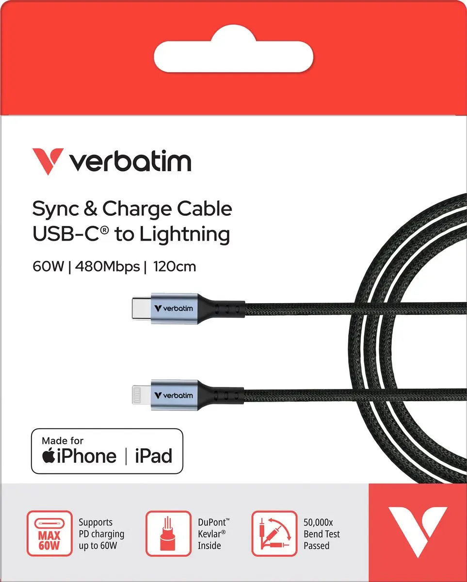 Verbatim USB-C Kabel Lightning 1,2m 60W - Zwart