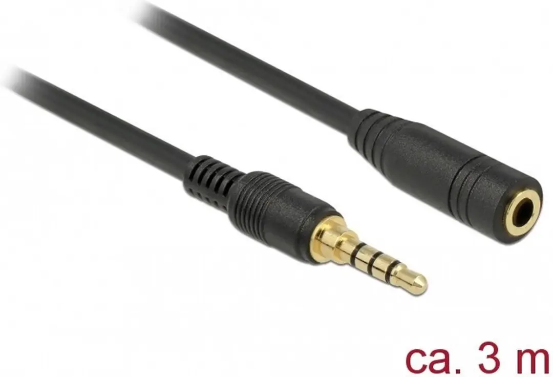 Delock 3,5mm Jack 4-polig Audio/Video Verlengkabel AWG24 - 3m - Zwart - afbeelding 6 van 6