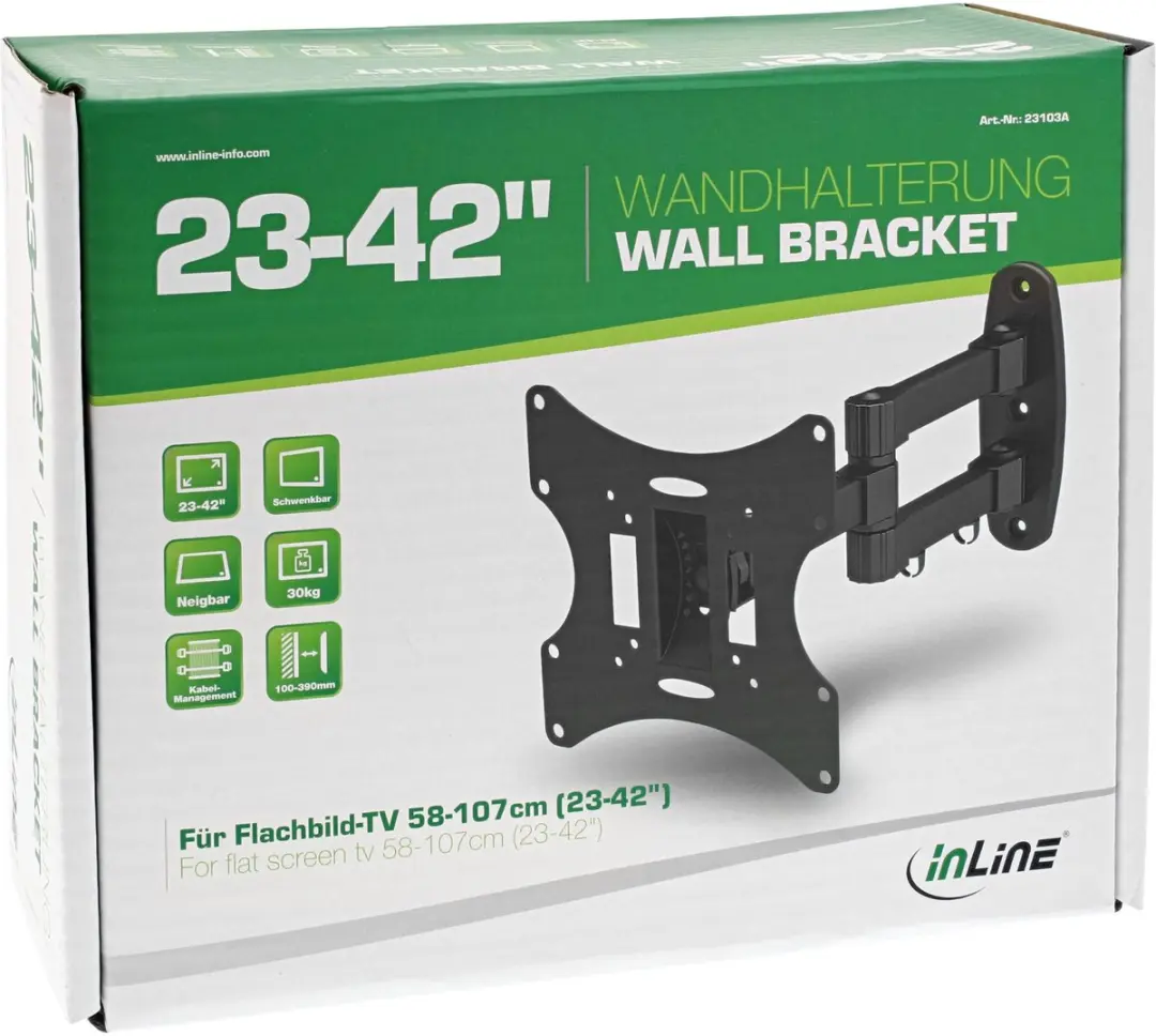 InLine Muurbeugel 23103A - 58-107cm - 30kg - Zwart