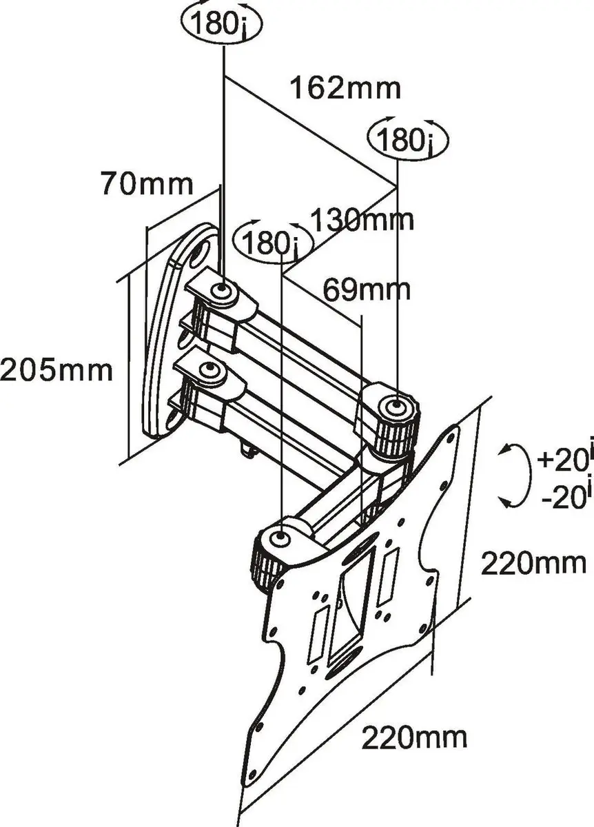InLine Muurbeugel 23103A - 58-107cm - 30kg - Zwart