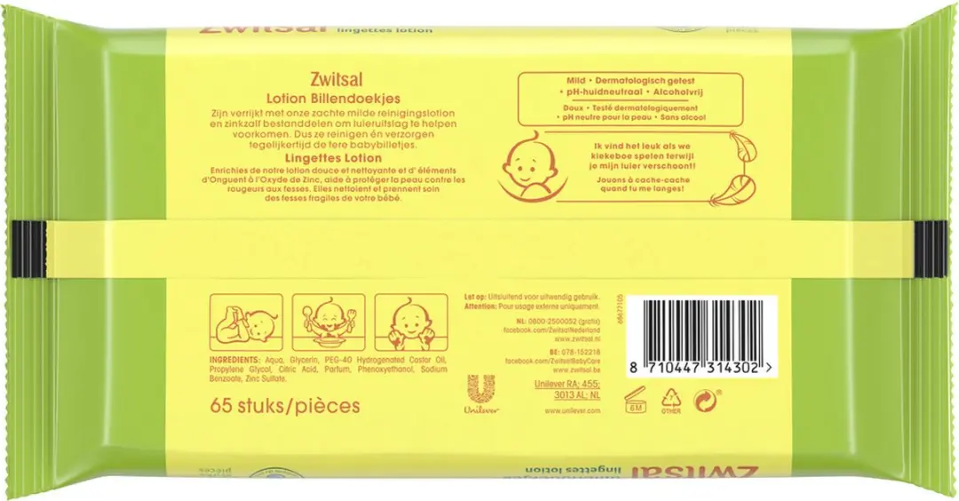 Zwitsal Billendoekjes Lotion 65 Stuks