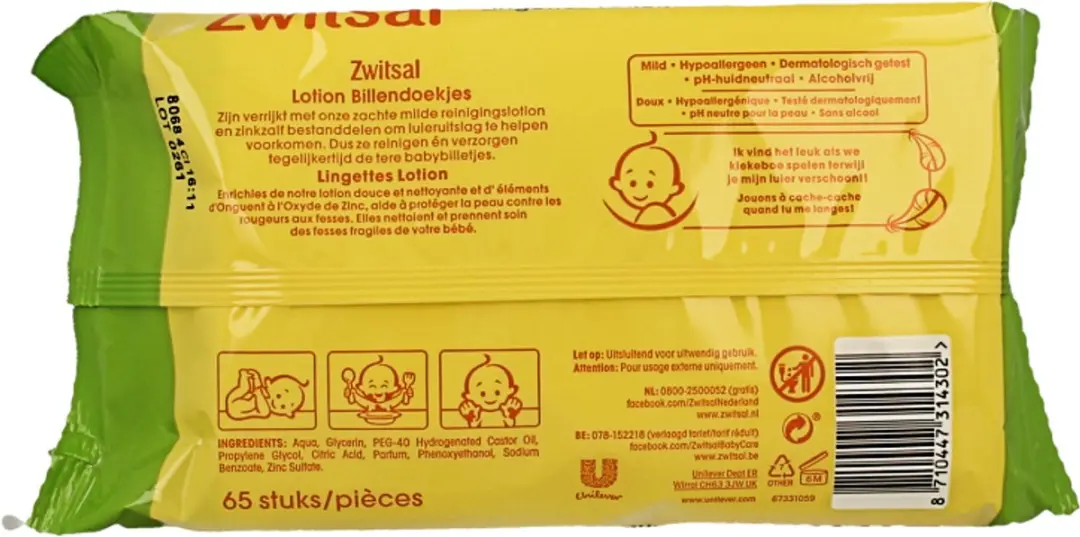 Zwitsal Billendoekjes Lotion 65 Stuks
