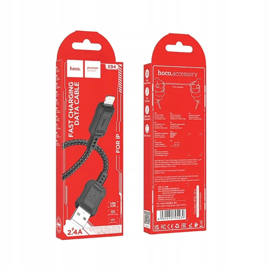 Hoco X94 USB-A naar Lightning-kabel 1m - 2,4A Fast Charge