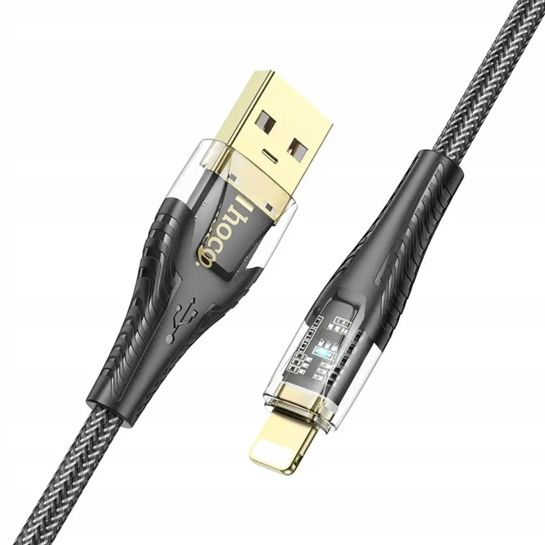 Hoco U121 USB-A naar Lightning Kabel 1.2m - 2.4A - Zwart Transparant