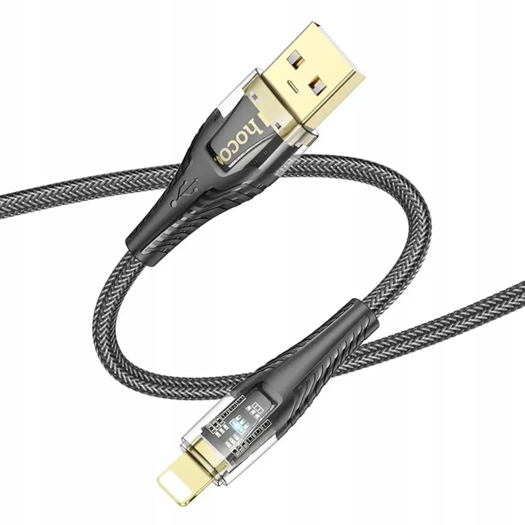 Hoco U121 USB-A naar Lightning Kabel 1.2m - 2.4A - Zwart Transparant