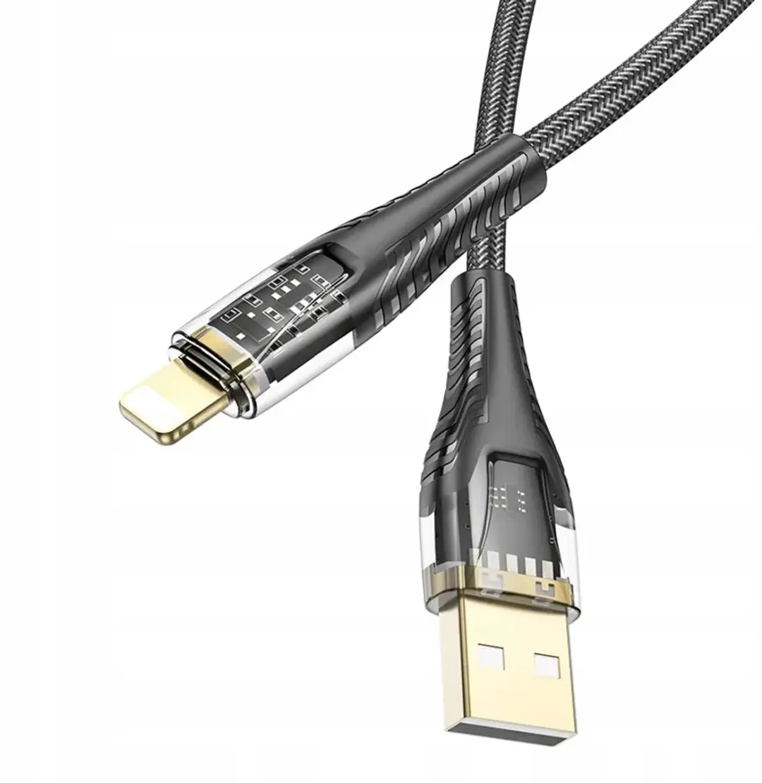 Hoco U121 USB-A naar Lightning Kabel 1.2m - 2.4A - Zwart Transparant