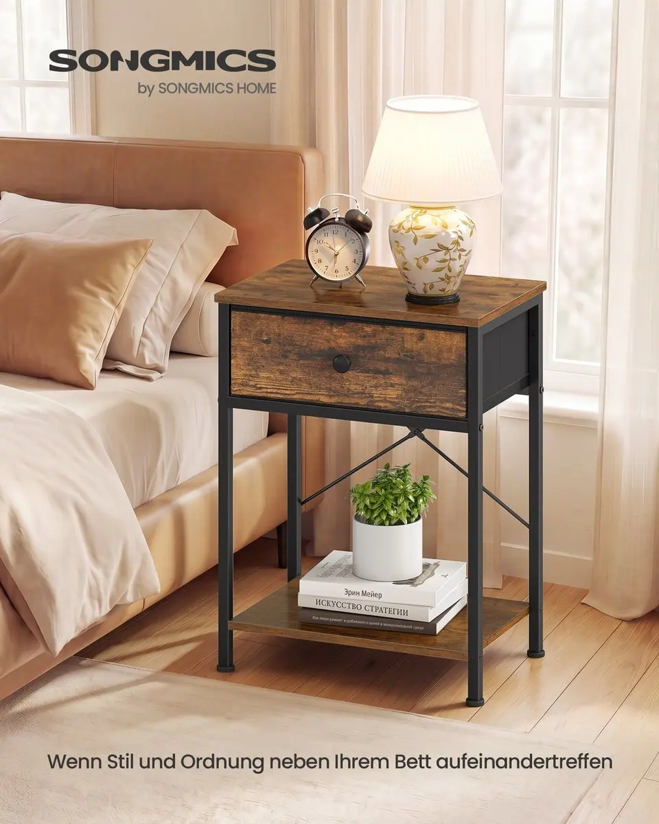 Songmics Nachtkastje Vintage Bruin - 6x30x60cm - 2 Lades