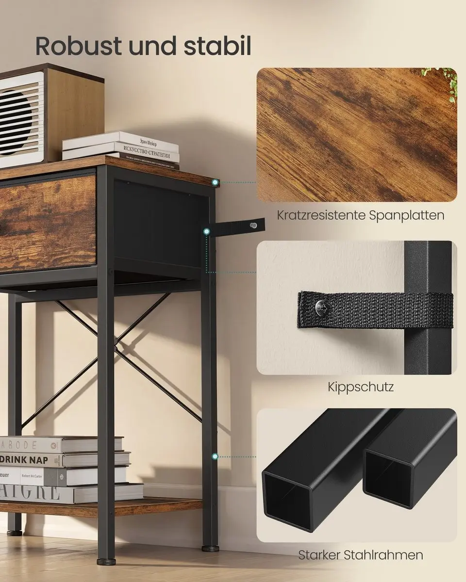 Songmics Nachtkastje Vintage Bruin - 6x30x60cm - 2 Lades