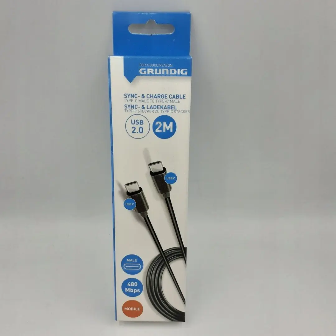 Grundig USB-C naar USB-C Kabel 2m - Zwart