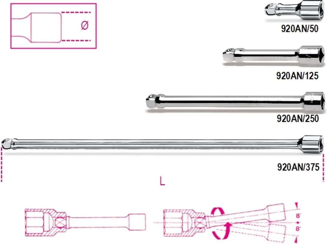 Beta Verlengstuk 1/2" 125mm Kogelkop