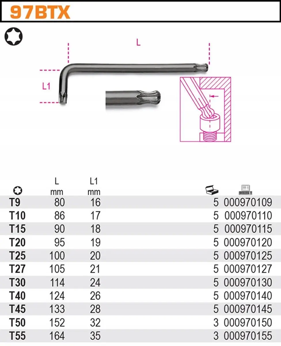 Beta Torx T15 Kogelkop Inbussleutel 90mm