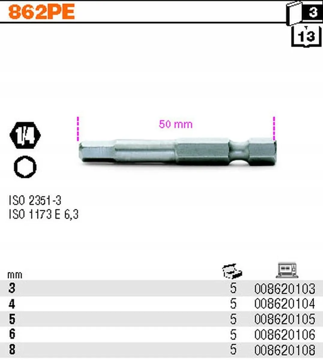 Beta Inbus Bit 1/4" 6mm 50mm