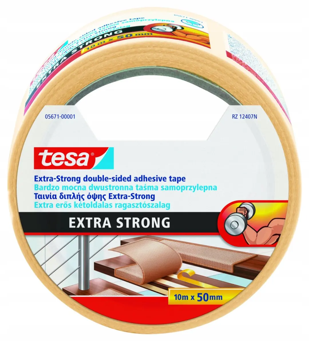 Tesa Extra Strong Tapijt Plakband 10m x 50mm - 4 Stuks