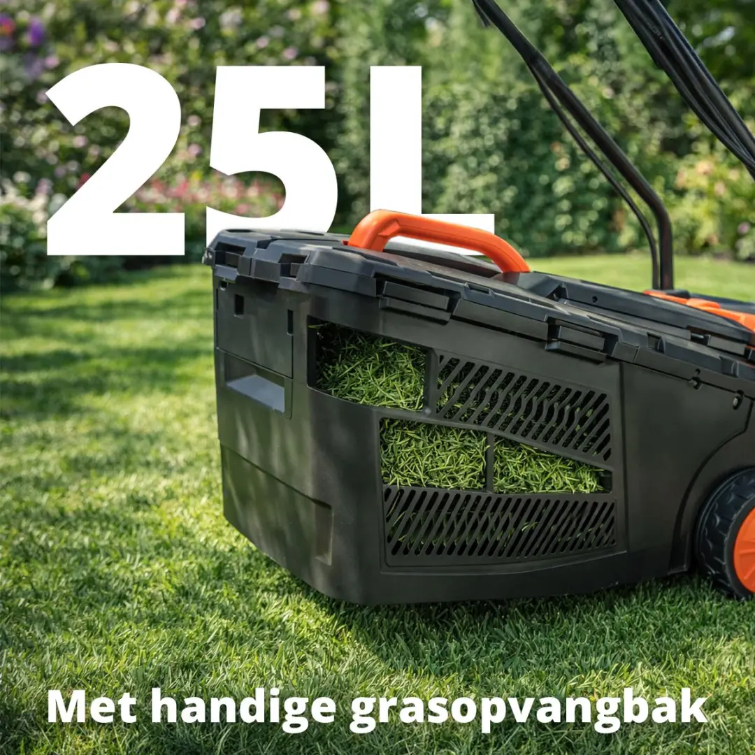 FlinQ Accu Grasmaaier 32cm - 25L Opvangbak - 3 standen