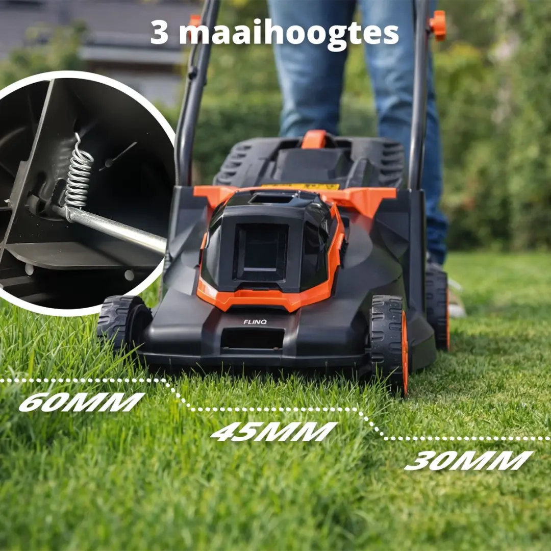 FlinQ Accu Grasmaaier 32cm - 25L Opvangbak - 3 standen