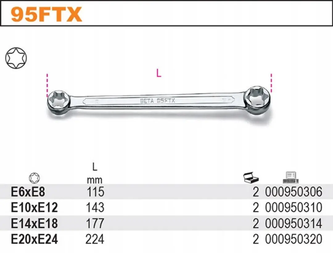 Beta Dubbele Torx Ring Steeksleutel E6xE8 95FTX/6X8