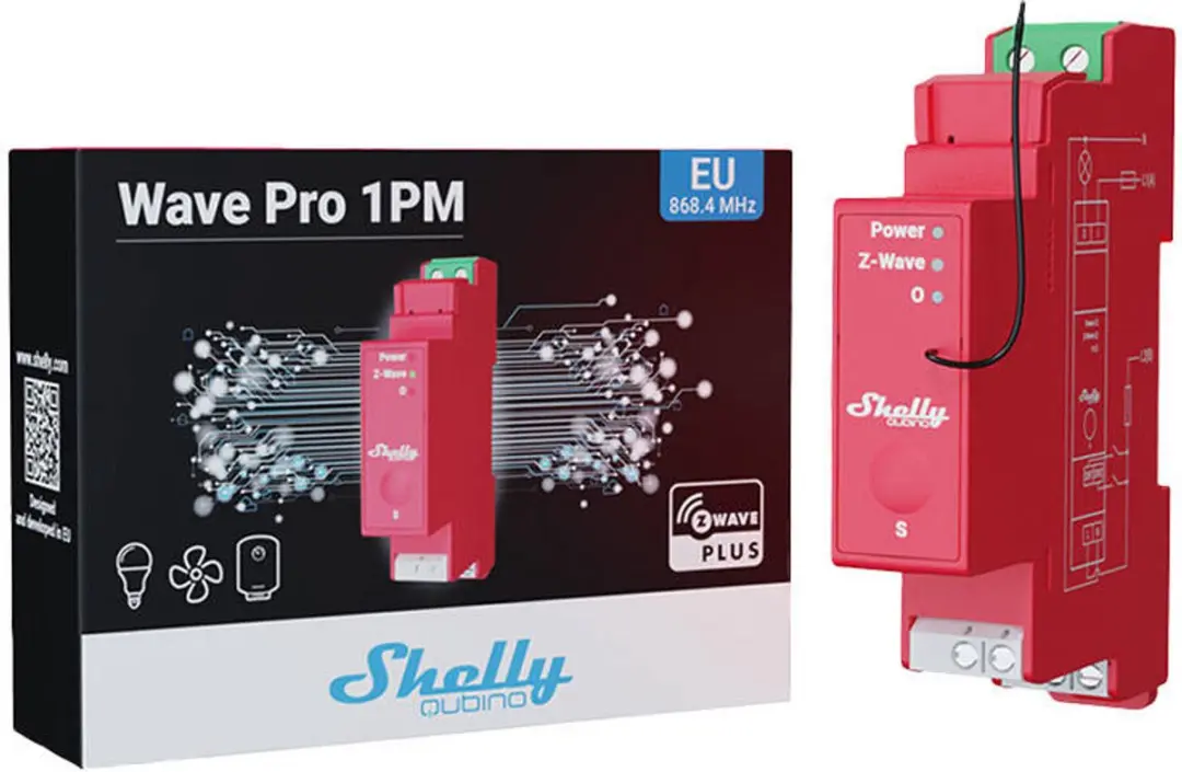 Shelly Qubino Pro 1PM Z-Wave DIN-railrelais - Energiemeting - Transparent