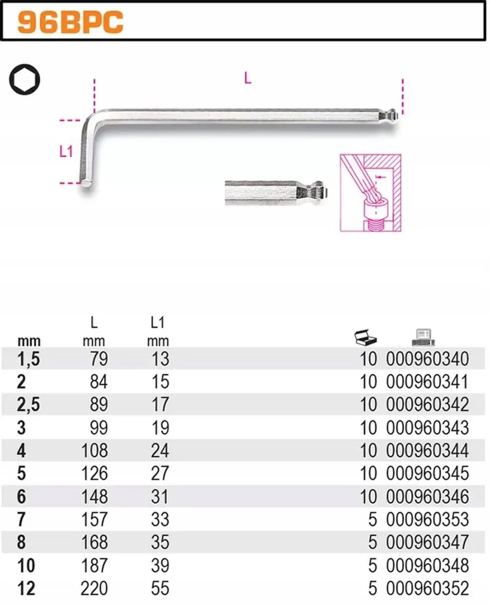 Beta Inbussleutel 3mm Kogelkop - 1 Stuk