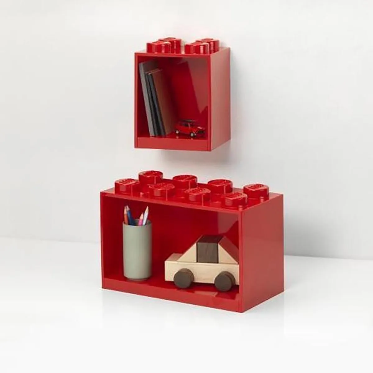 LEGO Iconic Brick Boekenplank 4 & 8 Noppen - 2 Stuks Rood