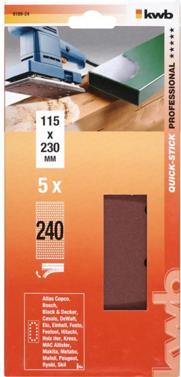 KWB Schuurpapier Korrel 240 - 230x115mm - 5 Stuks