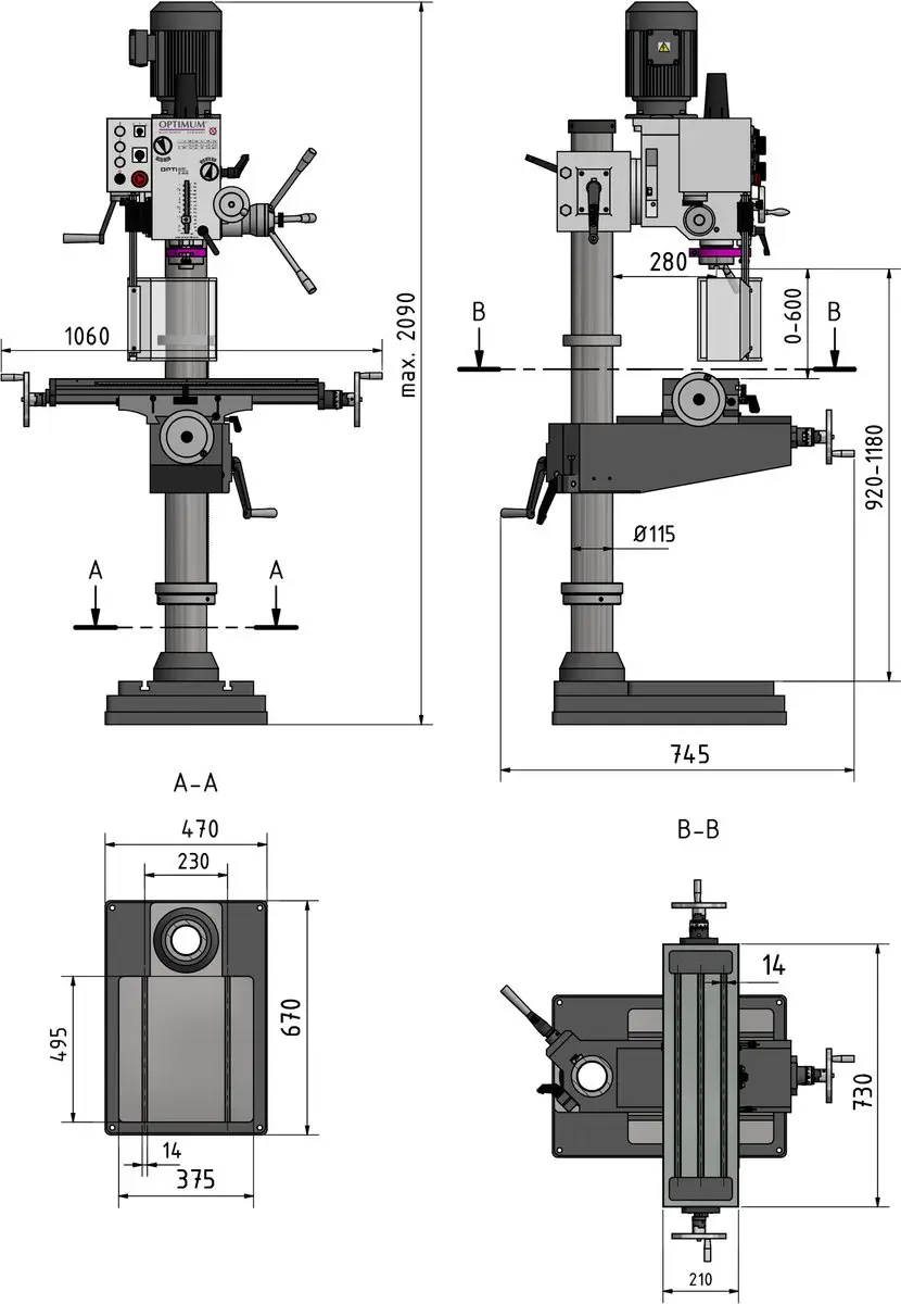 HBM Machines Optidrill Kolom Boorfreesmachine 1,5 kW - ø32mm MK4/M16