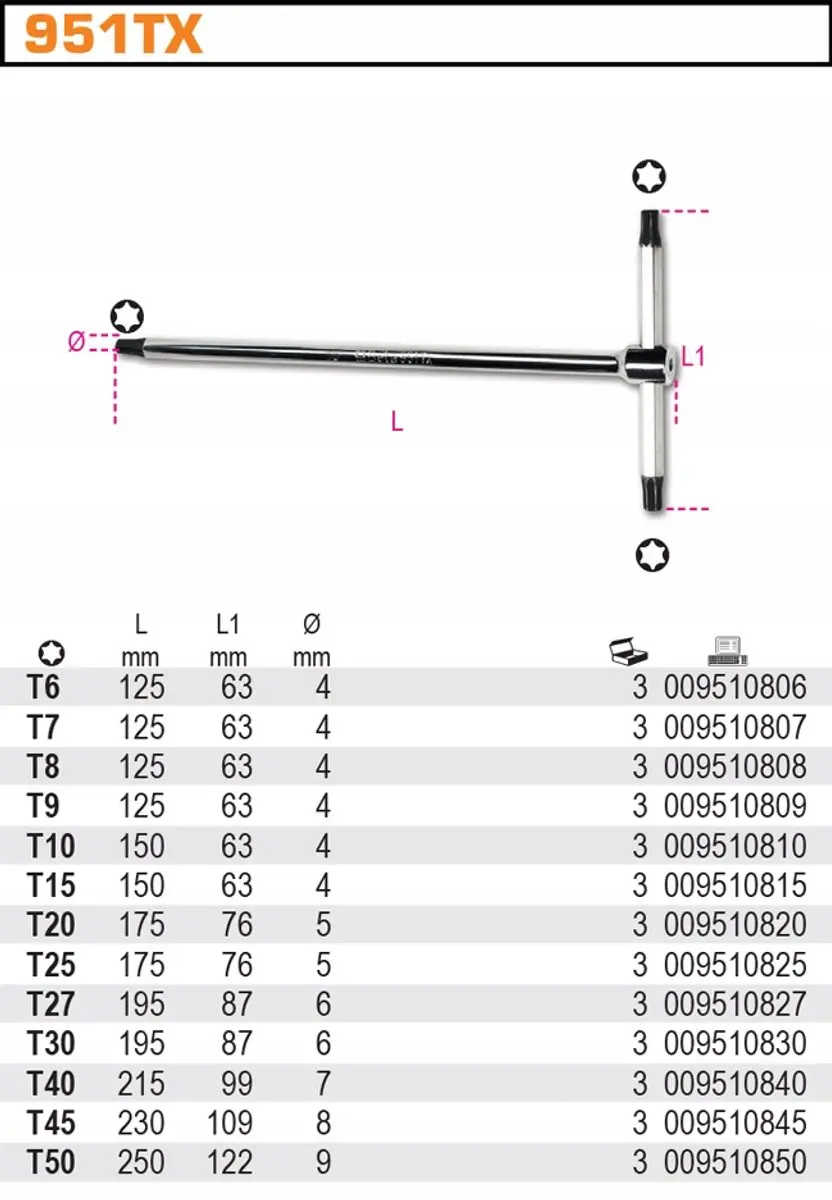 Beta T-sleutel Torx T8 125mm