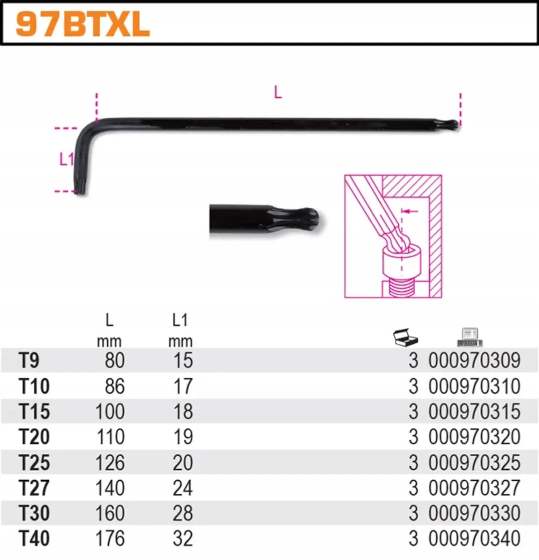Beta Torx Inbuslijn 97BTXL/15 T15 - 1 Paar