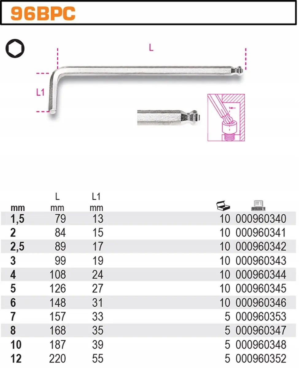 Beta Inbussleutel Kogelkop 4mm - 96BPC/4