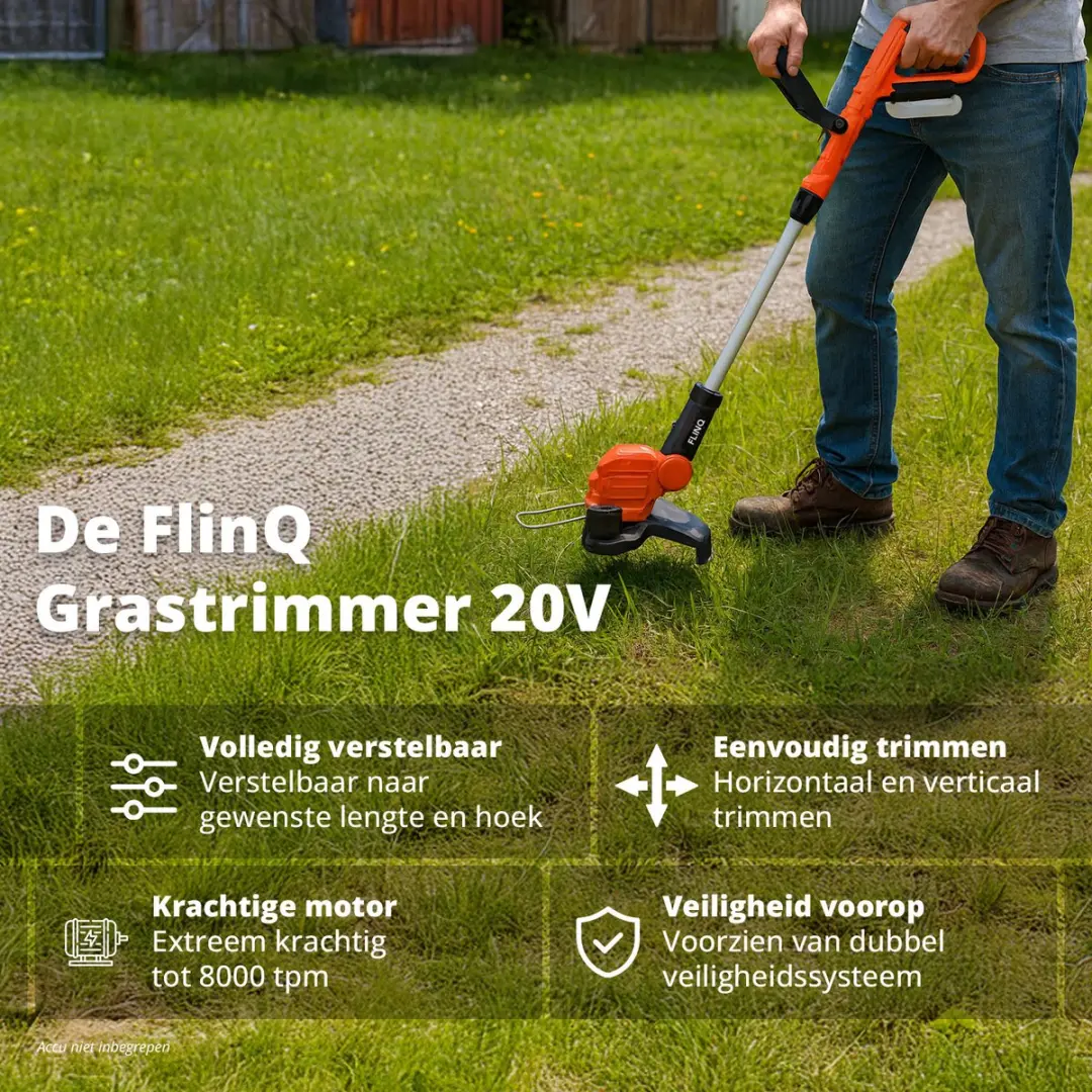 FlinQ Accu Grastrimmer 26cm - Incl. accu & oplaadstation