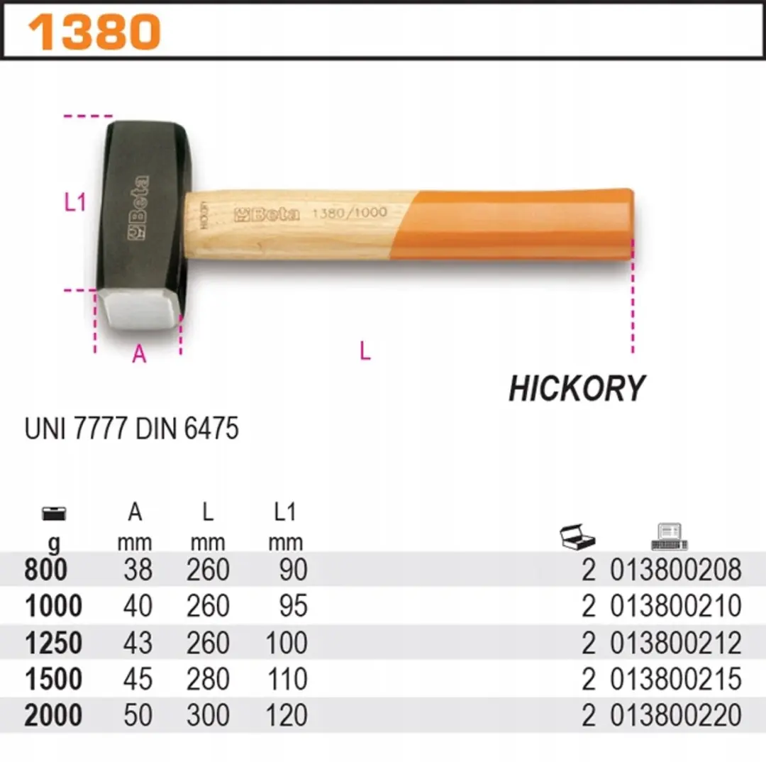 Beta Steenhouwershamer 1500g - Houtgreep