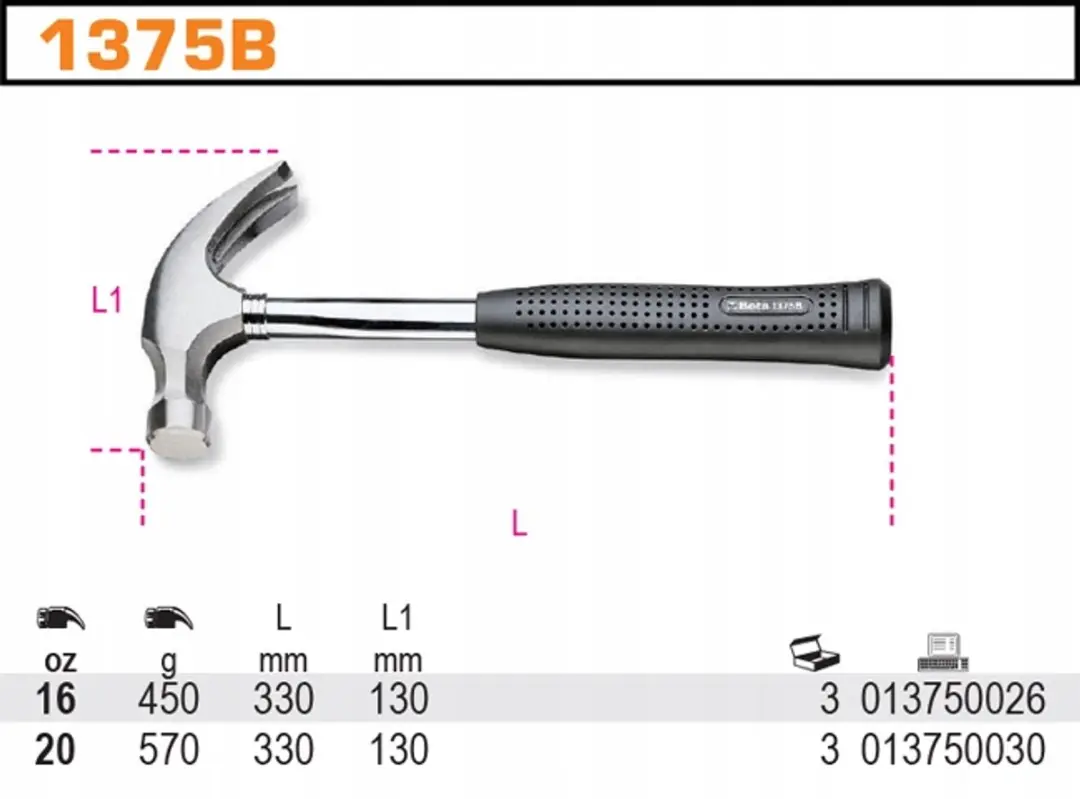 Beta Klauwhamer 1375B/16 - 450g 330mm Staal