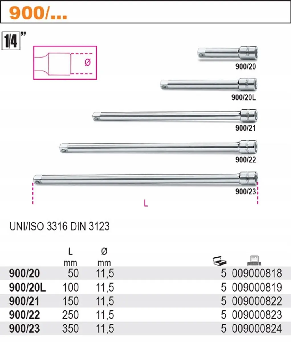 Beta Verlengstuk 350mm 1/4" - Professioneel Gereedschap