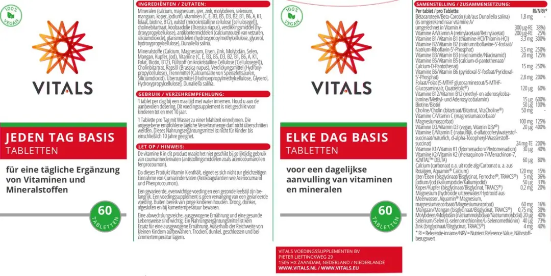 Vitals Elke Dag Basis Multivitamine 60 tabletten