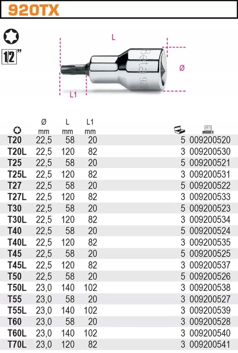 Beta Torx Dop 1/2" T50 - 1 Stuk