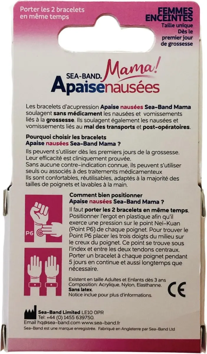 Sea Band Mama Acupressuur Polsband - 2 Stuks - Lichtblauw/Grijs
