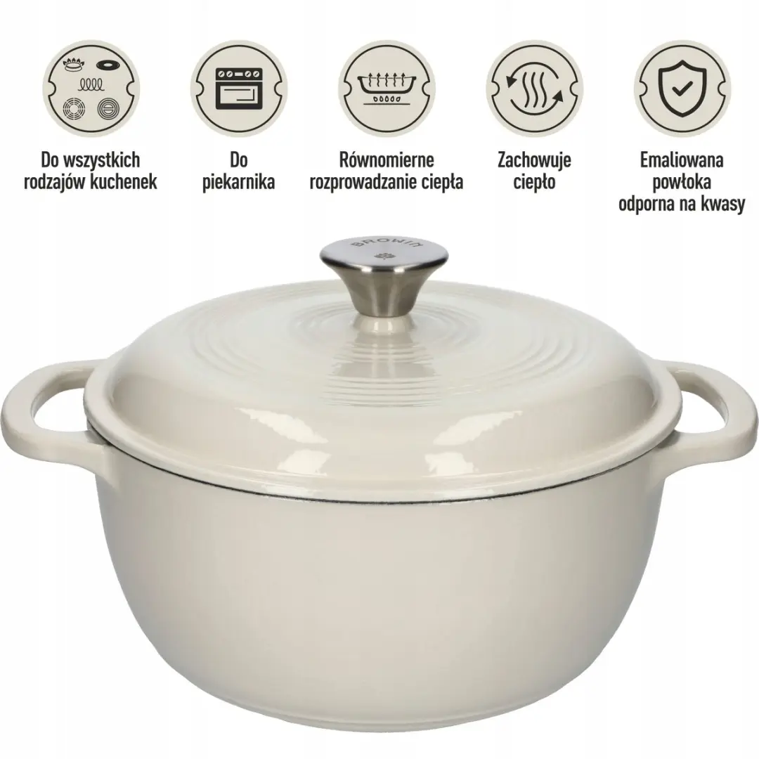 Browin Gietijzeren Emaille Pan 28cm - 5,8L - Ecru
