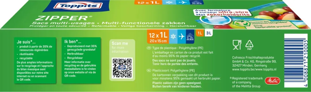 Toppits Zipper Zakken 1L - 12 Stuks