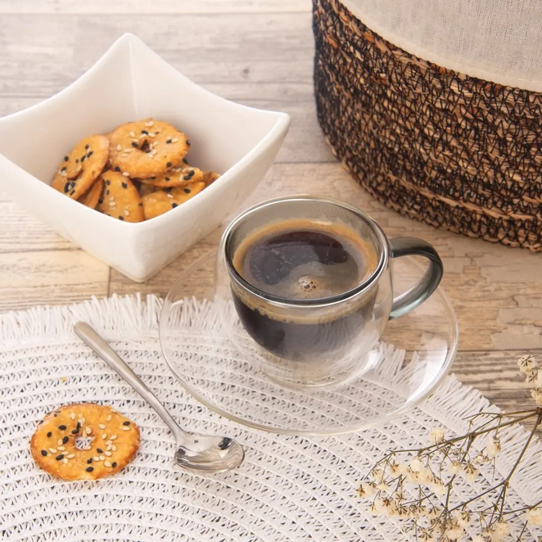 Orion Thermische Espresso Kopjes 90ml - Set van 2 - Transparant/Zwart