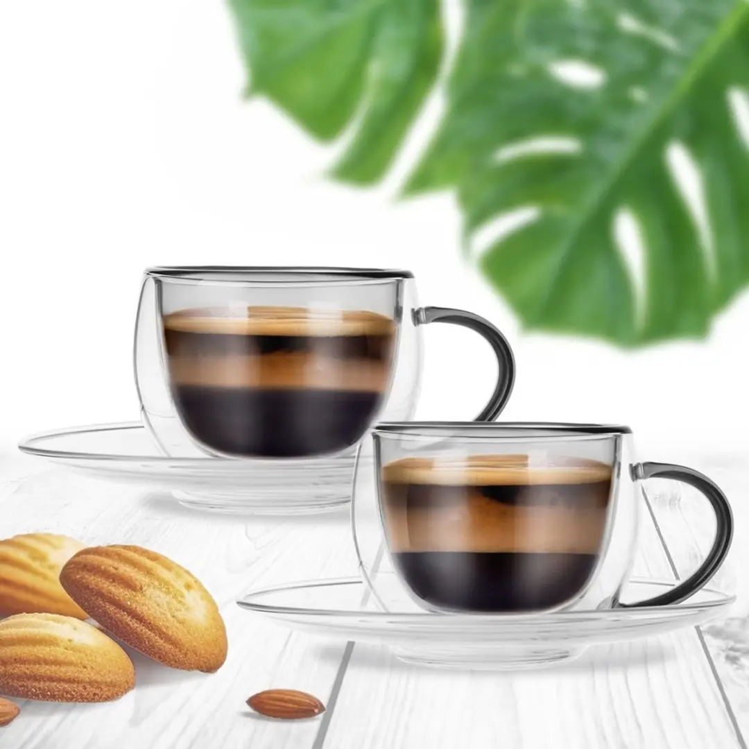 Orion Thermische Espresso Kopjes 90ml - Set van 2 - Transparant/Zwart