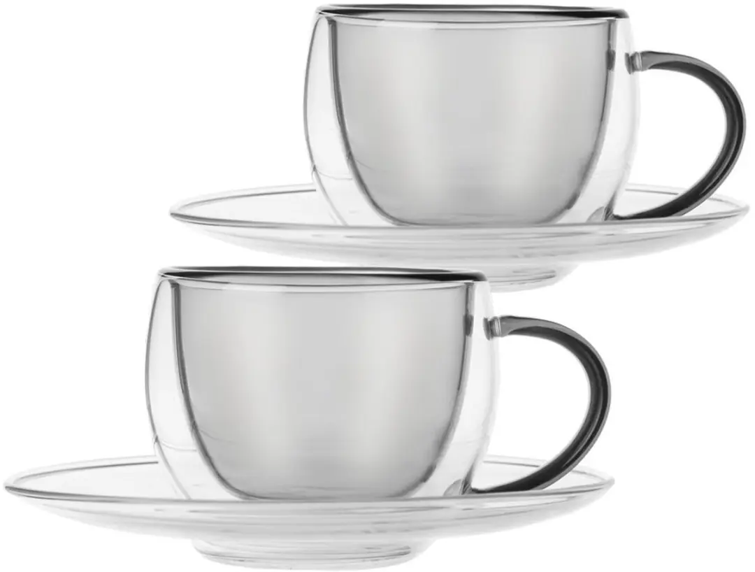 Orion Thermische Espresso Kopjes 90ml - Set van 2 - Transparant/Zwart