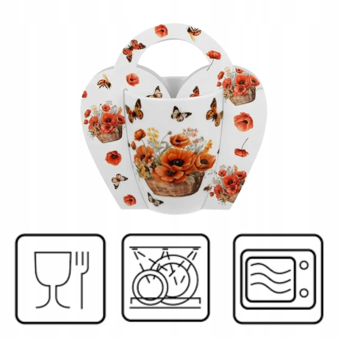 Duo Porseleinen Mok Bloemendesign 350ml - Veelkleurig