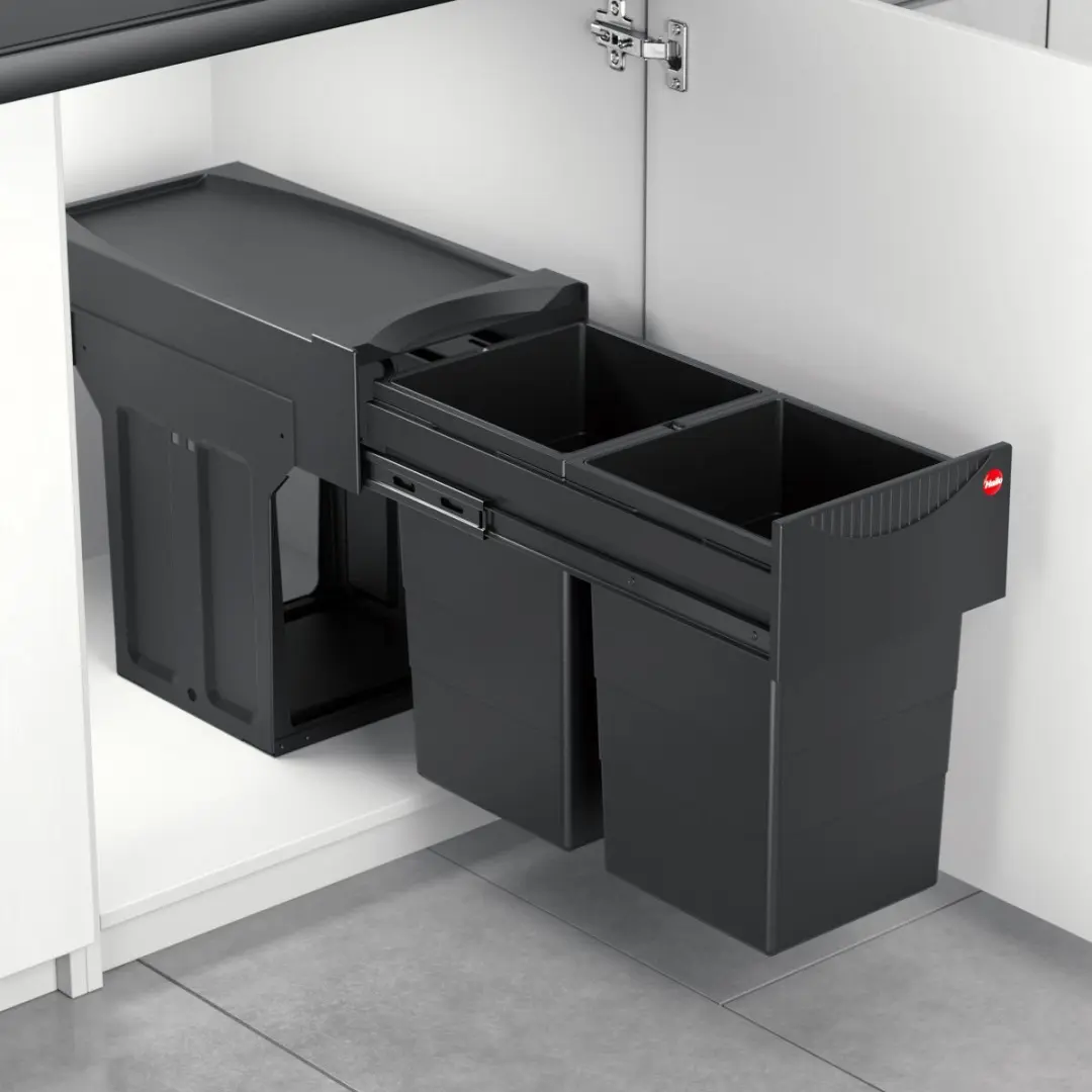 Hailo Tandem AE366685 Inbouw Prullenbak 28L - 2 Compartimenten - Zwart