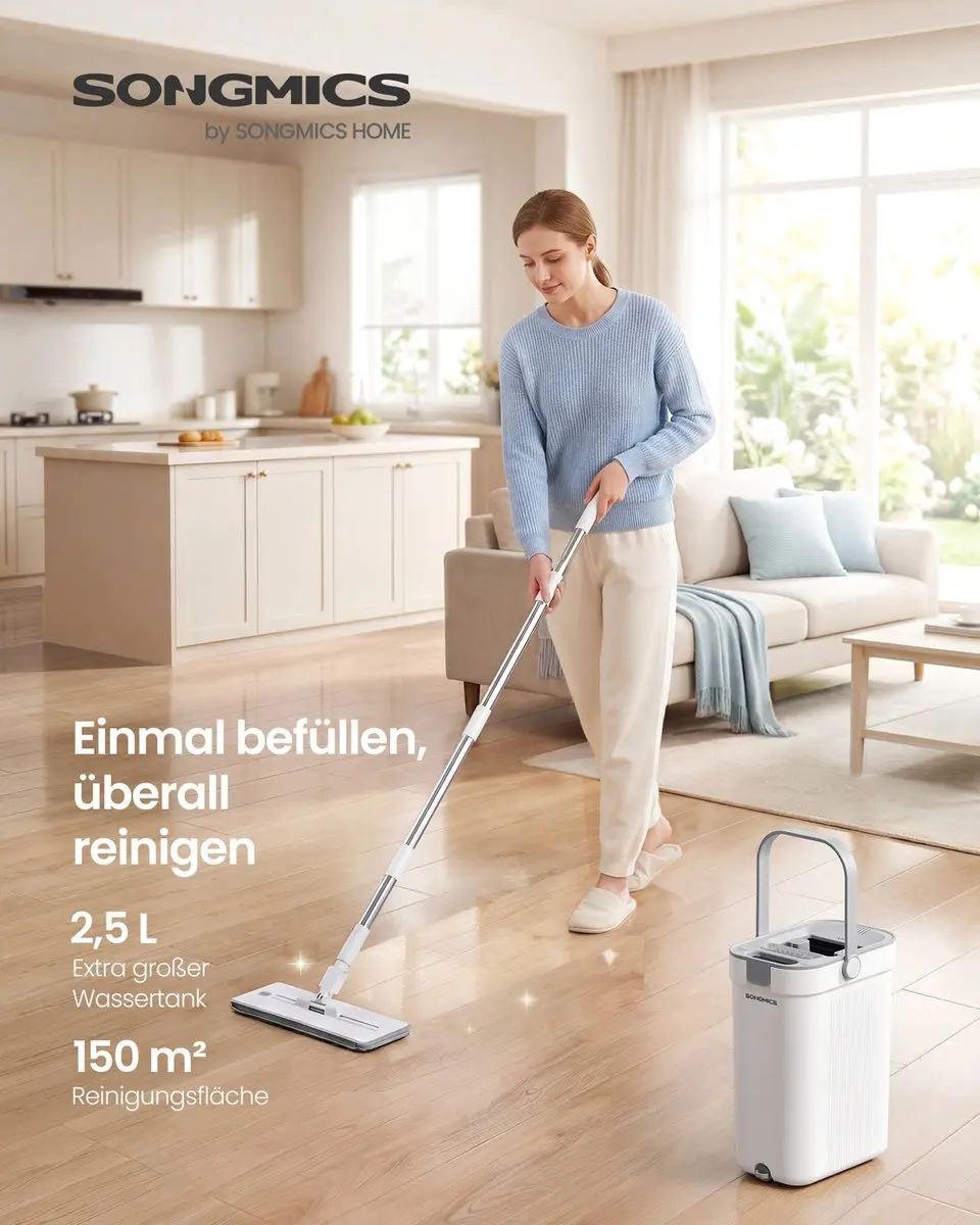 Songmics Dweilset Wit-grijs - 4 Hoezen met Emmer - afbeelding 2 van 6